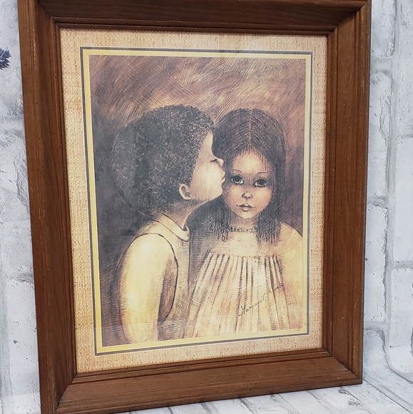 RARE Vtg. A Little Kiss First Love By Margaret Kane Framed Art Print - Picture 1 of 12